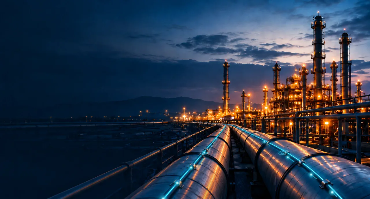 Pipelines with a fibre optic sensing cable glowing along their length